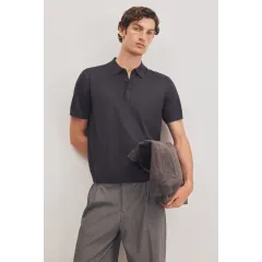 Футболка поло тонкая трикотажная Regular Fit H&M, Цвет: Черный, Размер: S