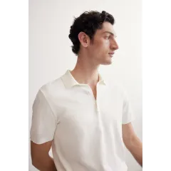 Футболка поло тонкая трикотажная Regular Fit H&M, Цвет: Белый, Размер: M