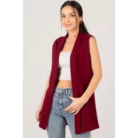 Women's long vest with a collar Armonika, Color: Maroon, Size: M