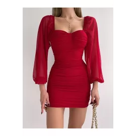 Платье Afiş Butik, Цвет: Красный, Размер: S