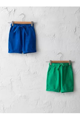 Комплект из 2 детских повседневных хлопковых шорт LC Waikiki для мальчиков 9-12 месяцев, ткань пенье, зеленые, однотонные, производство Турция  LC Waikiki, Цвет: Зеленый, Размер: 9-12 мес.