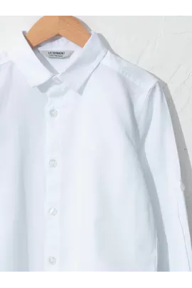 Белая однотонная рубашка из хлопковой ткани габардин с длинным рукавом для мальчиков 8-9 лет от бренда LC Waikiki, произведено в Турции  LC Waikiki, Цвет: Белый, Размер: 8-9 лет, изображение 3