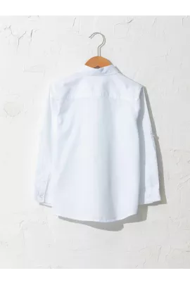 Белая однотонная рубашка из хлопковой ткани габардин с длинным рукавом для мальчиков 8-9 лет от бренда LC Waikiki, произведено в Турции  LC Waikiki, Цвет: Белый, Размер: 8-9 лет, изображение 2