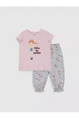 Розовая тонкая пижама для девочек 3-4 лет, LC Waikiki, из хлопка, производство Турция  LC Waikiki, Цвет: Розовый, Размер: 3-4 года