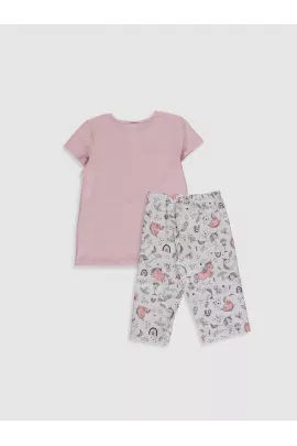 Розовая тонкая пижама для девочек 3-4 лет, LC Waikiki, из хлопка, с коротким рукавом и обычным воротником, производство Турция  LC Waikiki, Цвет: Розовый, Размер: 3-4 года, изображение 2