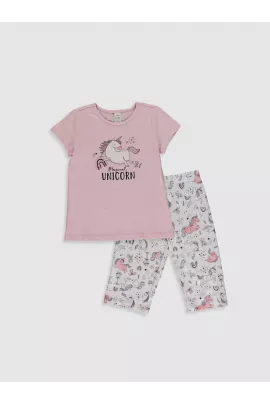 Розовая тонкая пижама для девочек 3-4 лет, LC Waikiki, из хлопка, с коротким рукавом и обычным воротником, производство Турция  LC Waikiki, Цвет: Розовый, Размер: 3-4 года
