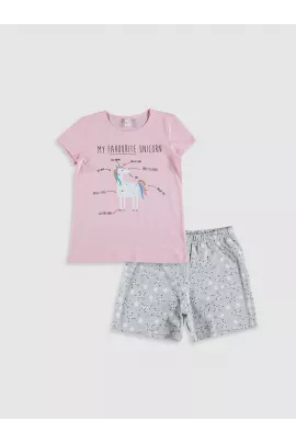 Розовая тонкая пижама для девочек 4-5 лет, LC Waikiki, с коротким рукавом и обычным воротником, производство Турция  LC Waikiki, Цвет: Розовый, Размер: 4-5 лет