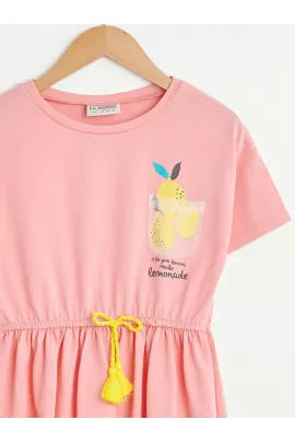 Тонкое розовое хлопковое платье LC Waikiki с принтом и коротким рукавом для девочек 4-5 лет, повседневное  LC Waikiki, Цвет: Розовый, Размер: 4-5 лет, изображение 3