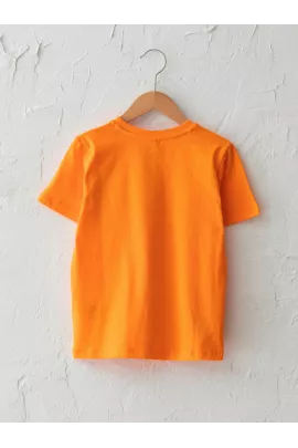 Тонкая оранжевая хлопковая футболка для мальчиков 3-4 лет, LC Waikiki, с коротким рукавом, обычным воротником и принтом, производство Турция  LC Waikiki, Цвет: Оранжевый, Размер: 3-4 года, изображение 2