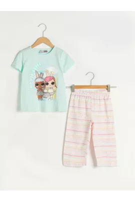Разноцветная хлопковая пижама для девочек 7-8 лет, LC Waikiki, с коротким рукавом и обычным воротником, производство Турция  LC Waikiki, Цвет: Разноцветный, Размер: 7-8 лет