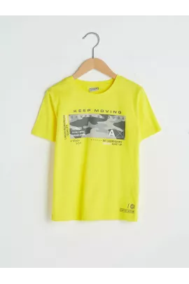 Тонкая желтая хлопковая футболка с коротким рукавом и принтом для мальчиков 5-6 лет, бренд LC Waikiki, произведено в Турции  LC Waikiki, Цвет: Желтый, Размер: 5-6 лет