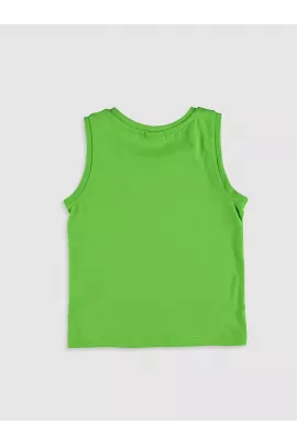 Зеленая хлопковая футболка для мальчиков 3-4 лет, LC Waikiki, без рукавов, с обычным воротником, производство Турция  LC Waikiki, Цвет: Зеленый, Размер: 3-4 года, изображение 2