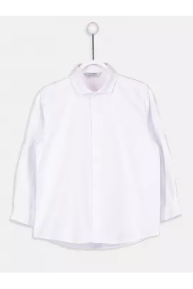 Белая хлопковая однотонная рубашка с длинным рукавом для мальчиков 9-10 лет, бренд LC Waikiki, произведено в Турции  LC Waikiki, Цвет: Белый, Размер: 9-10 лет, изображение 2