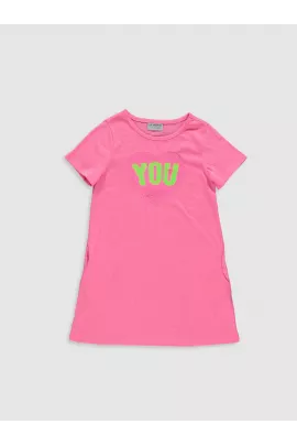 Тонкое розовое хлопковое платье выше колена с коротким рукавом и принтом для девочек 10-11 лет, ткань пенье, бренд LC Waikiki, произведено в Турции  LC Waikiki, Цвет: Розовый, Размер: 10-11 лет, изображение 2