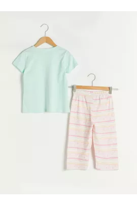 Разноцветная хлопковая пижама для девочек 7-8 лет, LC Waikiki, с коротким рукавом и обычным воротником, производство Турция  LC Waikiki, Цвет: Разноцветный, Размер: 7-8 лет, изображение 2
