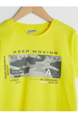 Тонкая желтая хлопковая футболка с коротким рукавом и принтом для мальчиков 5-6 лет, бренд LC Waikiki, произведено в Турции  LC Waikiki, Цвет: Желтый, Размер: 5-6 лет, изображение 3