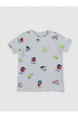 Бежевая хлопковая футболка с коротким рукавом и принтом для малышей 3-4 лет, casual стиль, ткань пенье, бренд LC Waikiki, произведено в Турции  LC Waikiki, Цвет: Бежевый, Размер: 3-4 года
