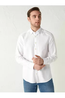 Мужская белая рубашка LC Waikiki, размер 2XL, для офиса и классического стиля, из тонкого хлопка, однотонная, узкого кроя с длинным рукавом и пуговицами на воротнике, произведена в Турции.  LC Waikiki, Цвет: Белый, Размер: 2XL