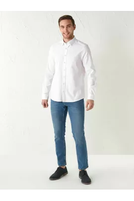 Мужская белая рубашка LC Waikiki, размер 2XL, для офиса и классического стиля, из тонкого хлопка, однотонная, узкого кроя с длинным рукавом и пуговицами на воротнике, произведена в Турции.  LC Waikiki, Цвет: Белый, Размер: 2XL, изображение 3