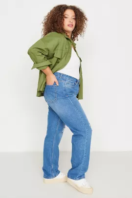Jeans Trendyol Curve, Reňk: Gök, Ölçeg: 3XL, 3 image