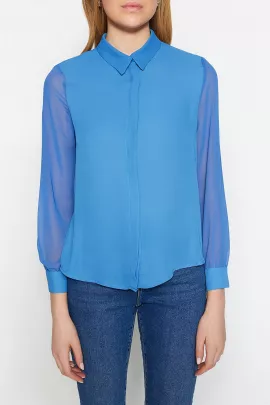 Рубашка TRENDYOLMILLA, Цвет: Синий, Размер: 40, изображение 4