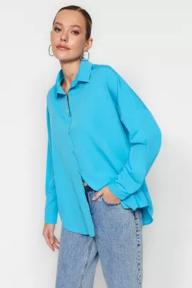 Рубашка TRENDYOLMILLA, Цвет: Голубой, Размер: 36