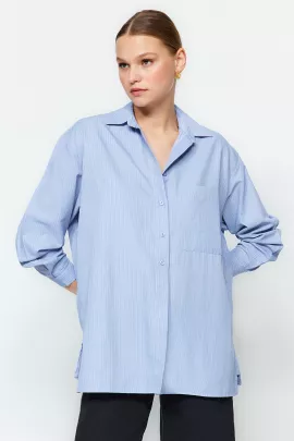 Рубашка TRENDYOLMILLA, Цвет: Синий, Размер: 38