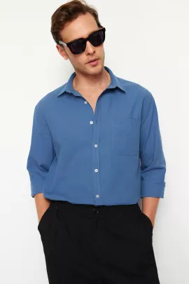 Рубашка TRENDYOL MAN, Цвет: Темно-синий, Размер: S