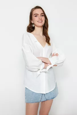Рубашка TRENDYOLMILLA, Цвет: Белый, Размер: 34, изображение 2