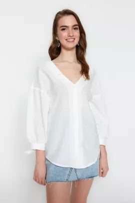 Рубашка TRENDYOLMILLA, Цвет: Белый, Размер: 36, изображение 3
