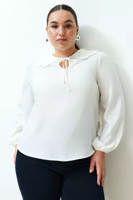 Блузка Trendyol Curve, Цвет: Экрю, Размер: 42, изображение 3