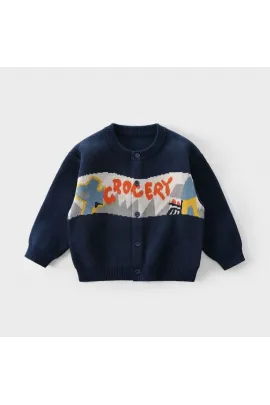 Детский кардиган с надписью Grocery Love in Trinidad, Цвет: Темно-синий, Размер: 3-4 года