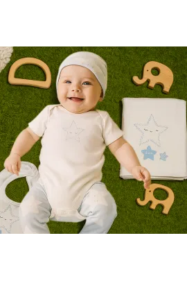 Комплект для малышей с рисунком звёздочек, 5 предметов NewBaby, Цвет: Белый, Размер: 0-1 мес.