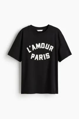 Футболка с принтом H&M, Цвет: Черный, Размер: XS