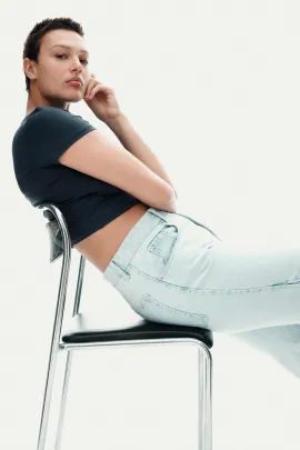 Футболка короткая микрофибра H&M, Цвет: Темно-синий, Размер: XXS