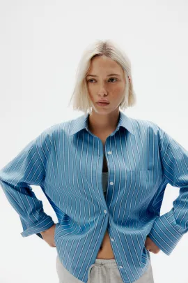 Рубашка оверсайз хлопковая H&M, Цвет: Синий, Размер: XXS