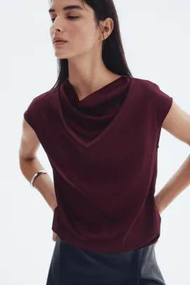 Блузка атласная с рукавом-колокол H&M, Цвет: Бордовый, Размер: XXS