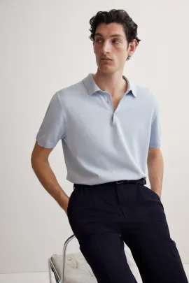 Футболка поло тонкая трикотажная Regular Fit H&M, Цвет: Синий, Размер: XS