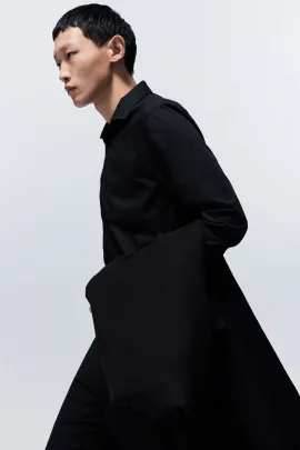 Рубашка Regular Fit с легкой глажкой H&M, Цвет: Черный, Размер: XS