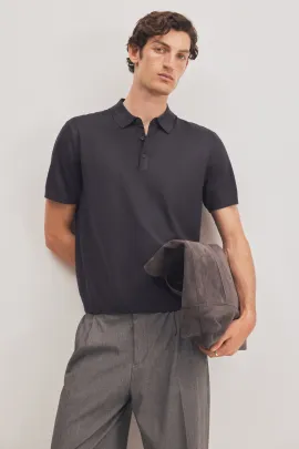 Футболка поло тонкая трикотажная Regular Fit H&M, Reňk: Gara, Ölçeg: XS