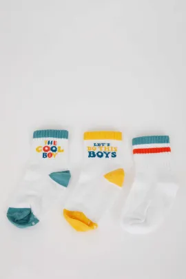 Носки детские мальчиковые антискользящие хлопковые длинные 3 шт. DeFacto, Цвет: Белый, Размер: 12-24 мес.