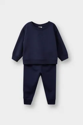 Комплект для мальчика Basic Düz Sweatshirt Eşofman Altı DeFacto, Цвет: Темно-синий, Размер: 12-18 мес.