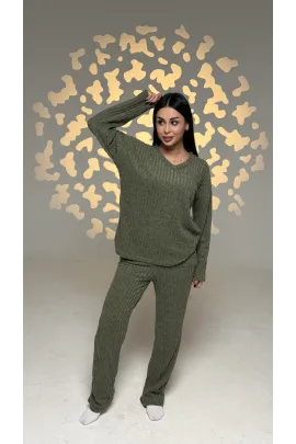 Женский стильный комплект SheVibe, Цвет: Хаки, Размер: S