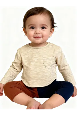 Детский лонгслив WEIJIAO, Reňk: Bež, Ölçeg: 6-9 aý