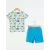 Комплект футболки и шорт для мальчиков 9-12 месяцев LC Waikiki из тонкого хлопкового пенье, синий, с принтом, стандартный крой, короткий рукав, обычный воротник, Турция  LC Waikiki, Цвет: Синий, Размер: 18-24 мес., изображение 2