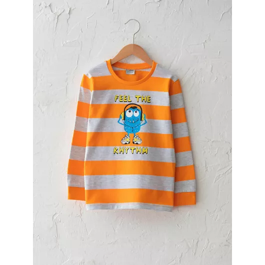 Оранжевая хлопковая футболка пенье с длинным рукавом, обычным воротником и принтом для мальчиков 10-11 лет от LC Waikiki (Турция)  LC Waikiki, Цвет: Оранжевый, Размер: 6-7 лет