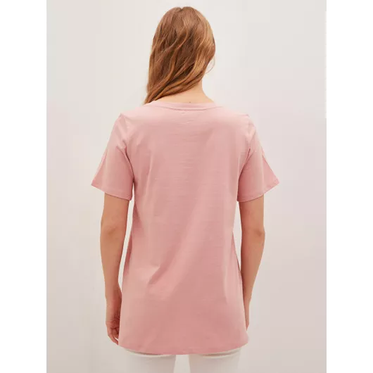 Розовая повседневная футболка с принтом для женщин, размер XS, LC Waikiki, хлопок пенье средней толщины, короткий рукав, обычный воротник, стандартная модель, Турция  LC Waikiki, Цвет: Розовый, Размер: S, изображение 5