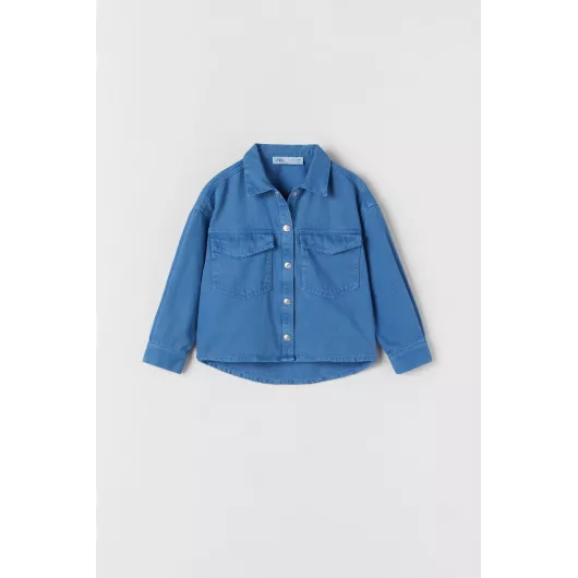 Джинсовая рубашка ZARA, Цвет: Голубой, Размер: 10 лет