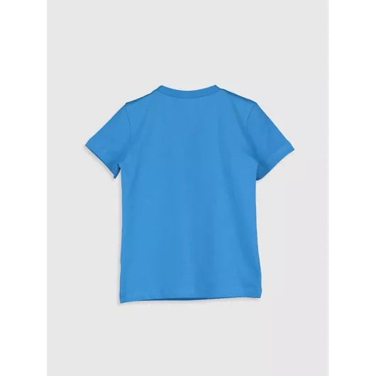 Голубая футболка с принтом для малышей 12-18 мес., LC Waikiki, хлопок, повседневная, стандартная модель, короткий рукав, обычный воротник, Турция  LC Waikiki, Цвет: Голубой, Размер: 9-12 мес., изображение 2