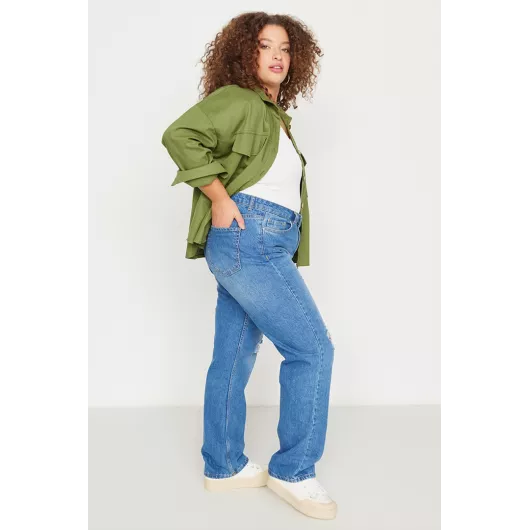 Jeans Trendyol Curve, Reňk: Gök, Ölçeg: 3XL, 3 image